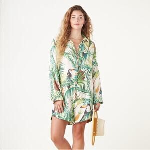 Farm Rio Toucan Paradise Tropical Romper Size XS Linen Colorful Print Cruise NWT